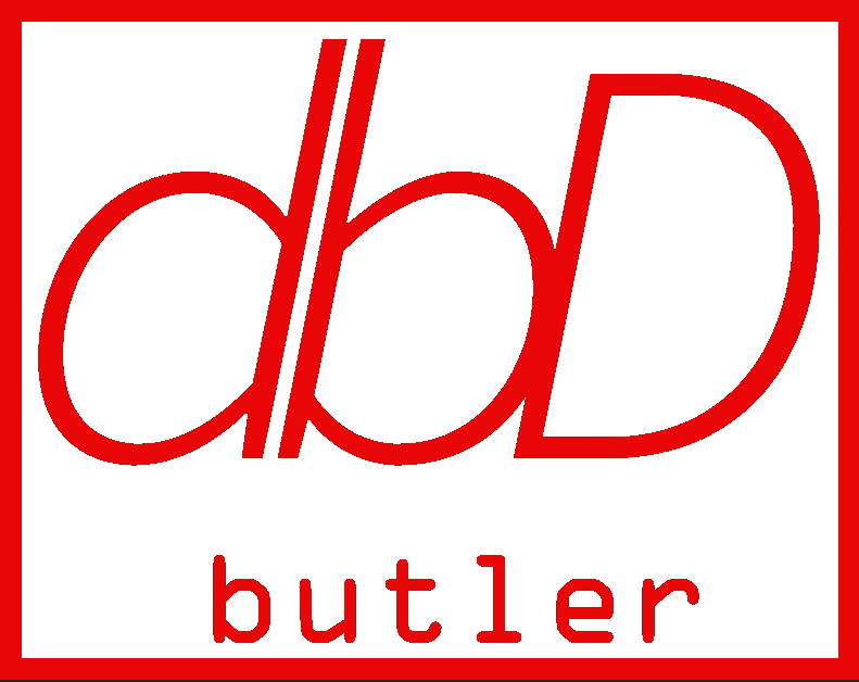 My personal logo. Is a red outline of a box with the letters italicized 'dbD' in big letters with a smooth font. Under those letters in says butler in a though looking font in smaller letters not italicized.